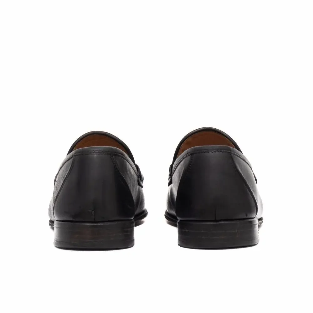 950$ SALVATORE FERRAGAMO Black Leather Gold Gancini Bit Loafers US 10.5 D